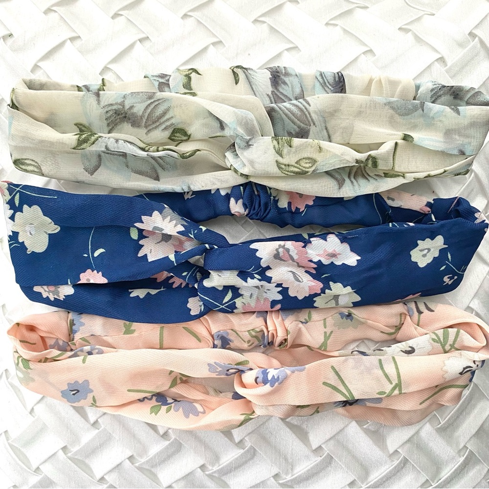 Set of 3 Pastel Floral Headbands Hippie Boho Hair Bands